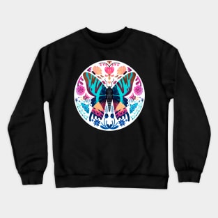 Madagascan Sunset Moth and Vibrant Flowers Crewneck Sweatshirt